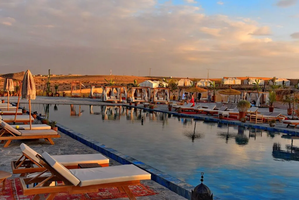 Refreshing Agafay desert oasis swimming pool in Agafay