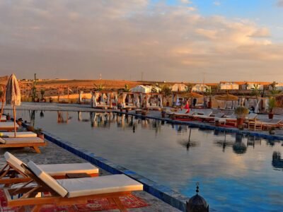 Refreshing Agafay desert oasis swimming pool in Agafay